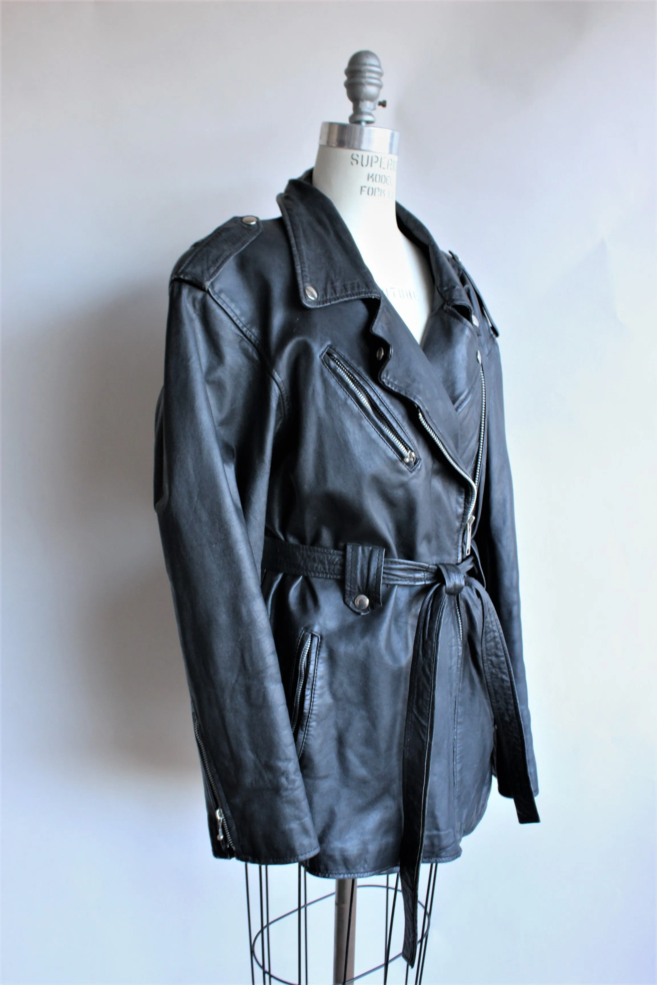 Vintage 1990s Black Leather Biker Jacket