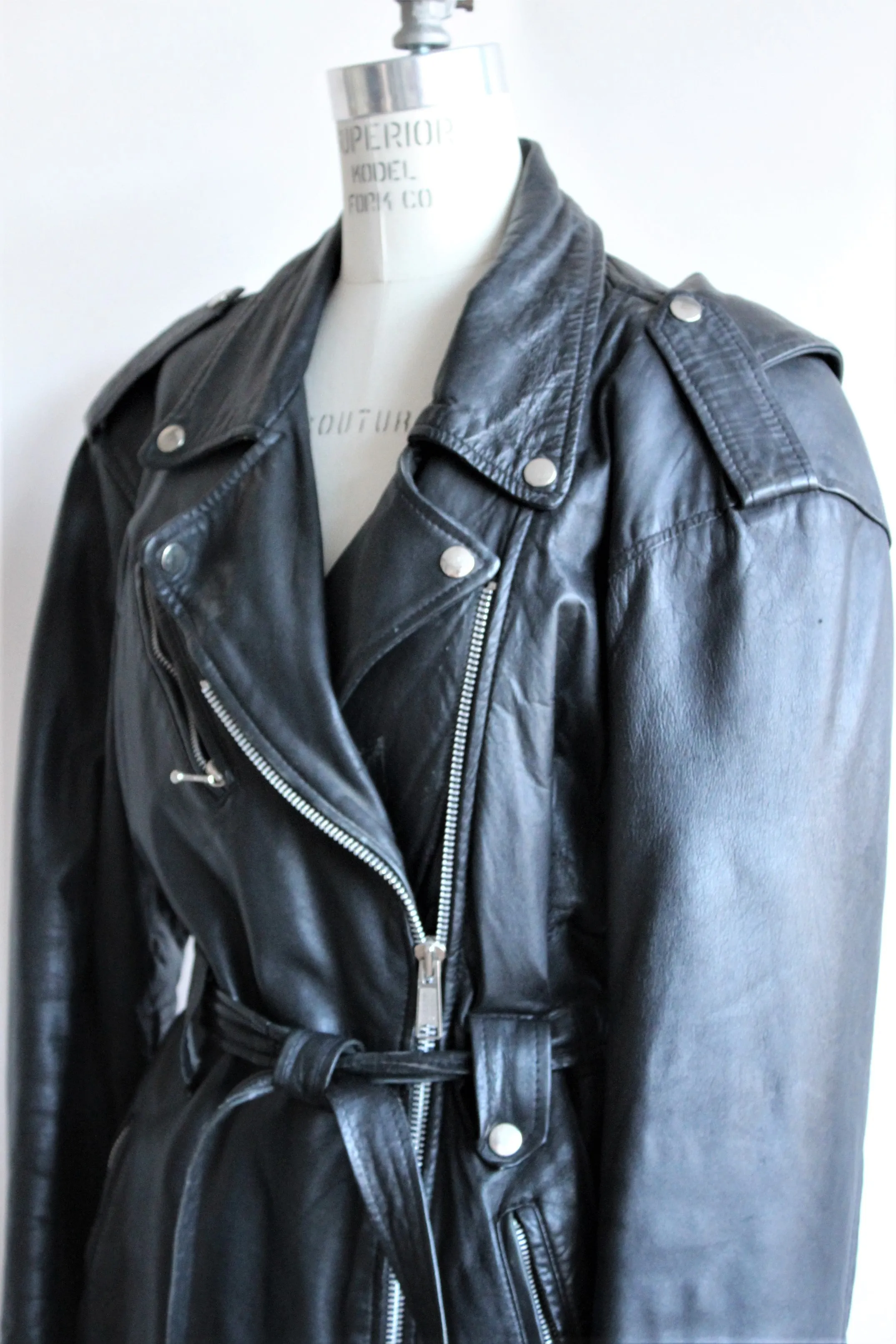 Vintage 1990s Black Leather Biker Jacket