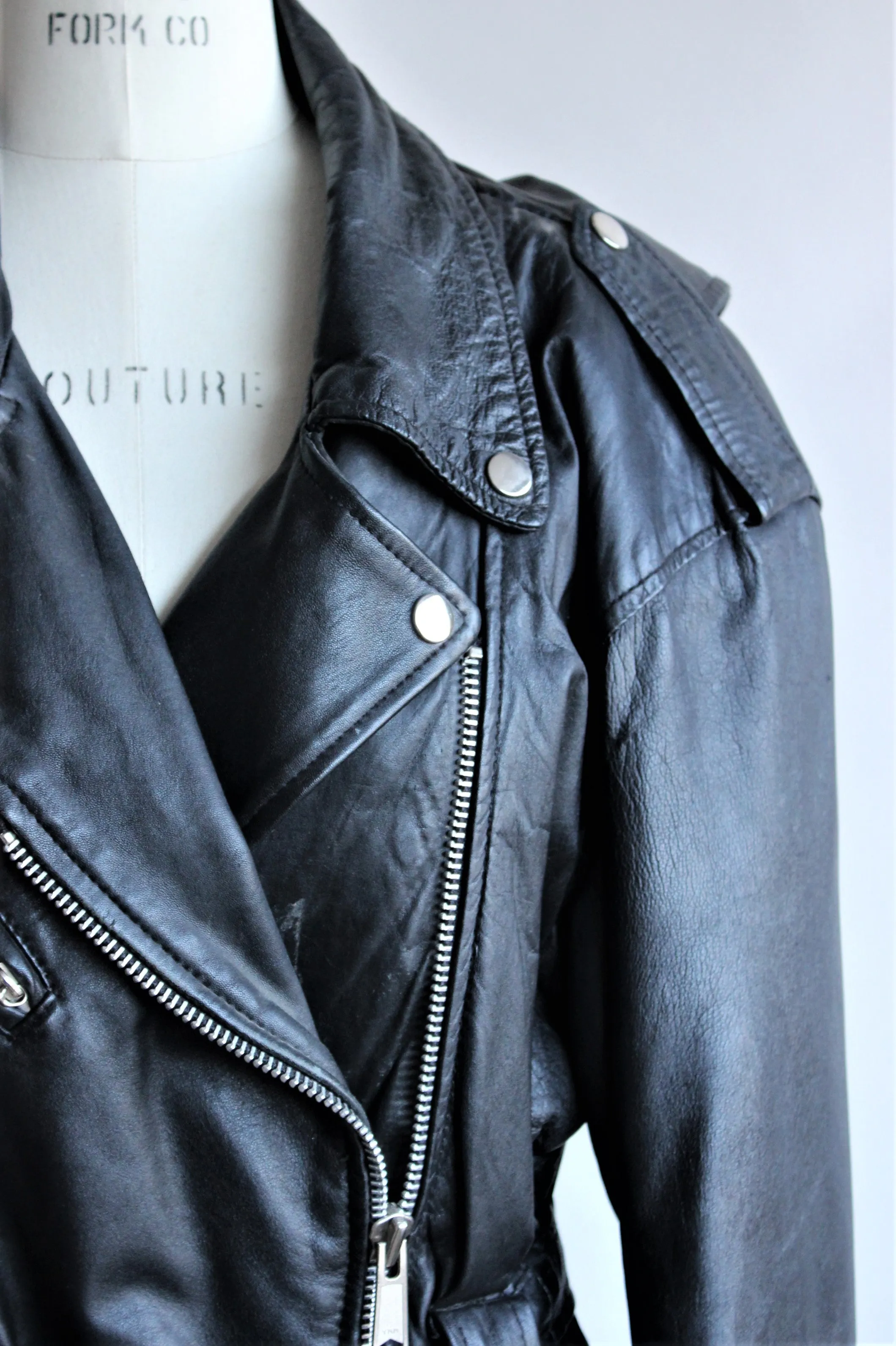 Vintage 1990s Black Leather Biker Jacket