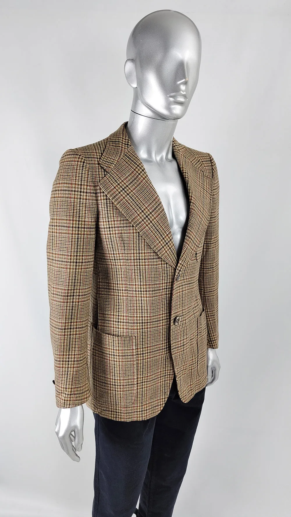 Vintage 70s Mens Wide Lapel Patch Pocket Check Blazer, 1970s