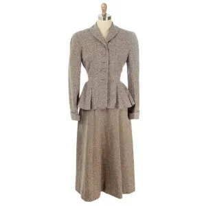 Vintage Ladies Wool Tweed Suit Peplum & A Line Skirt 1940s Medium| For Costume