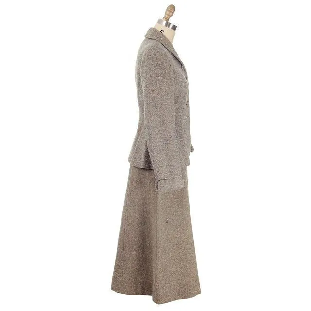 Vintage Ladies Wool Tweed Suit Peplum & A Line Skirt 1940s Medium| For Costume