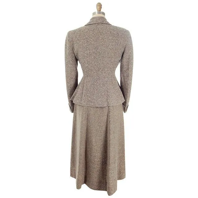 Vintage Ladies Wool Tweed Suit Peplum & A Line Skirt 1940s Medium| For Costume