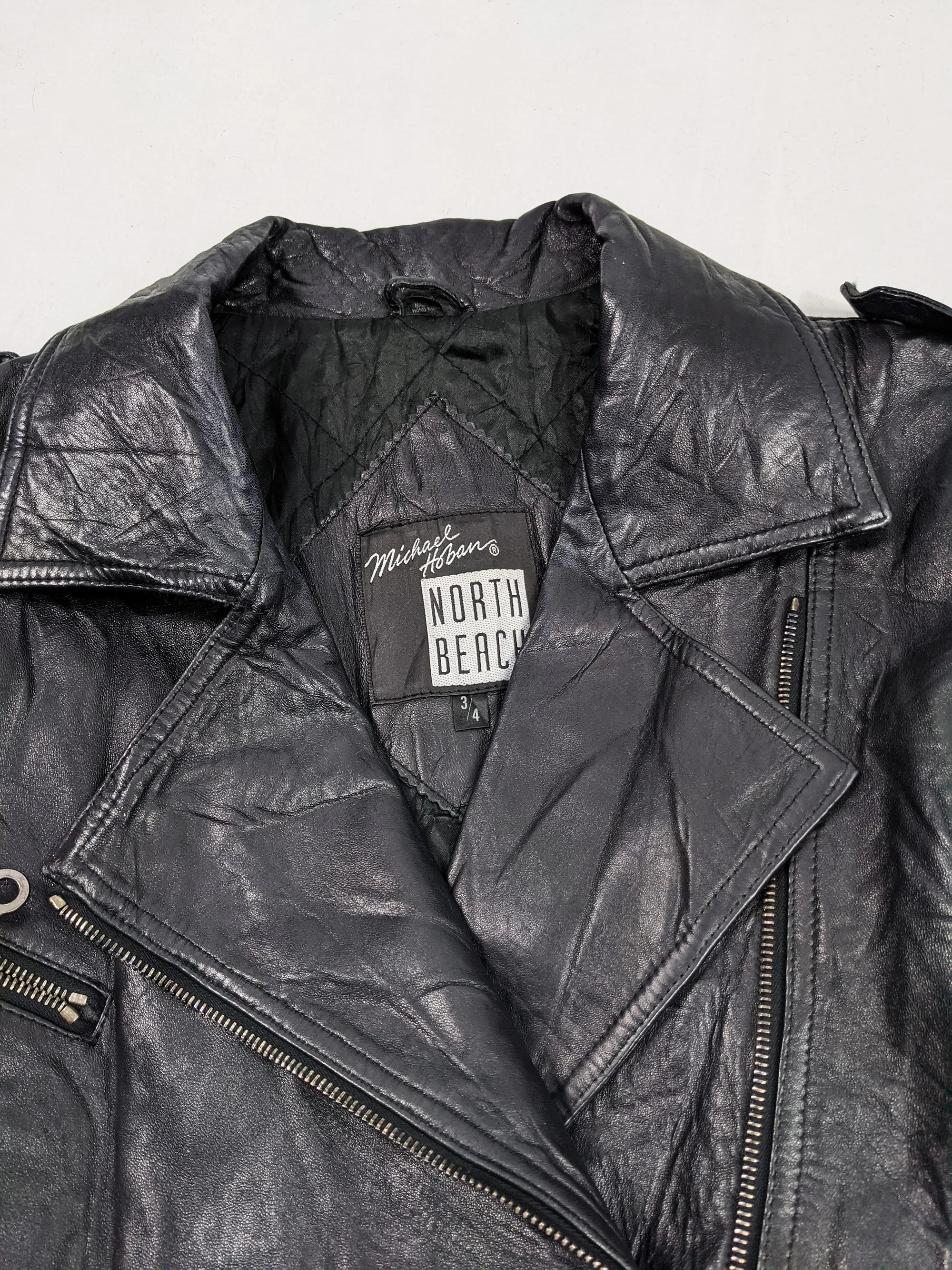 Vintage Womens Black Leather Biker Jacket, 1980s