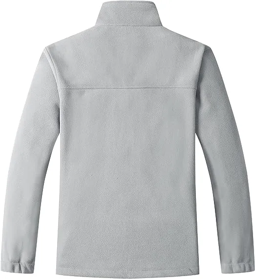 Wholesale Men's Full Zip Thermal Jackets With Pockets Soft Polar Fleece Coat - Light Grey