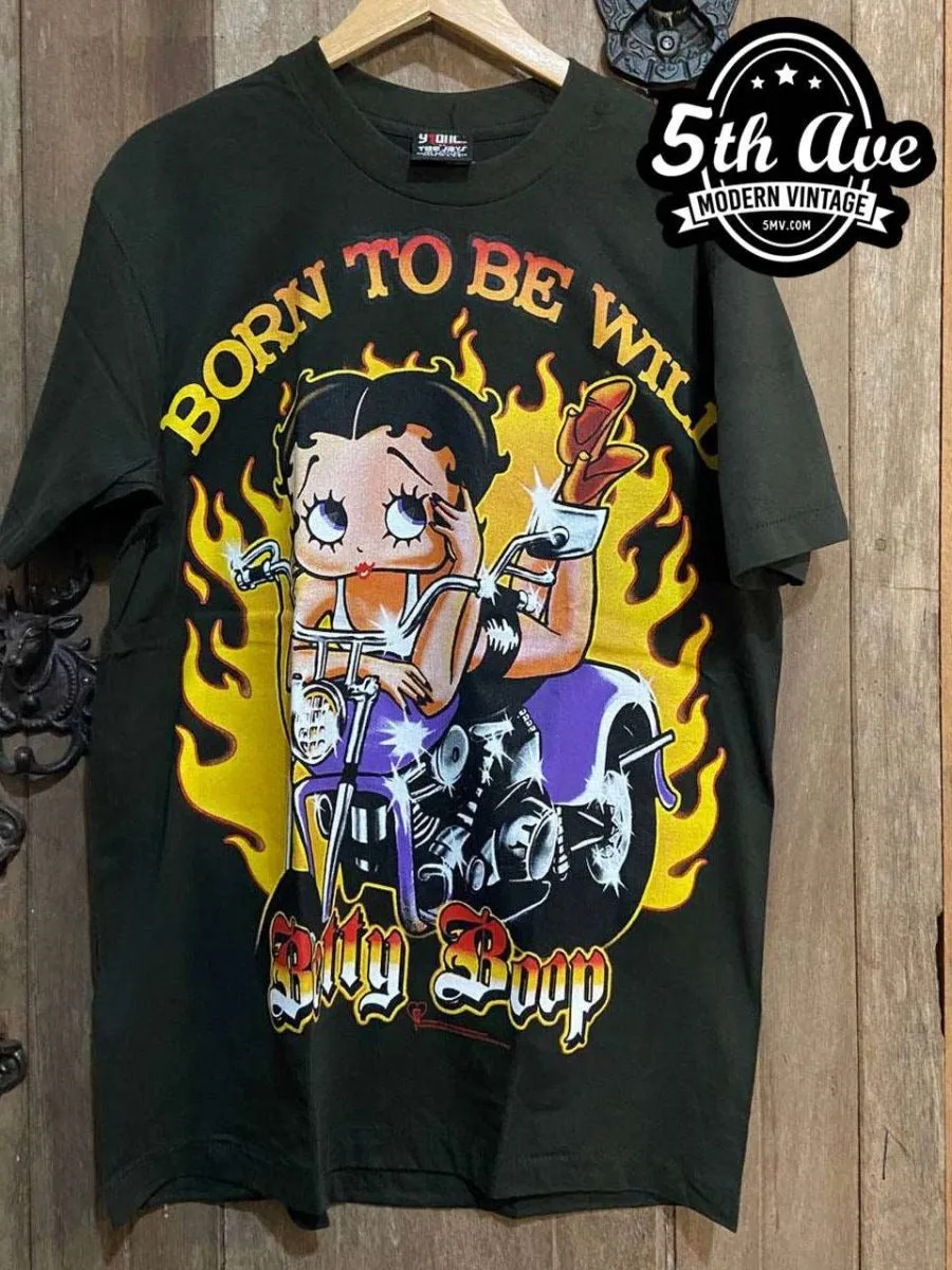 Wild at Heart: Betty Boop Born to Be Wild Single Stitch Black t shirt