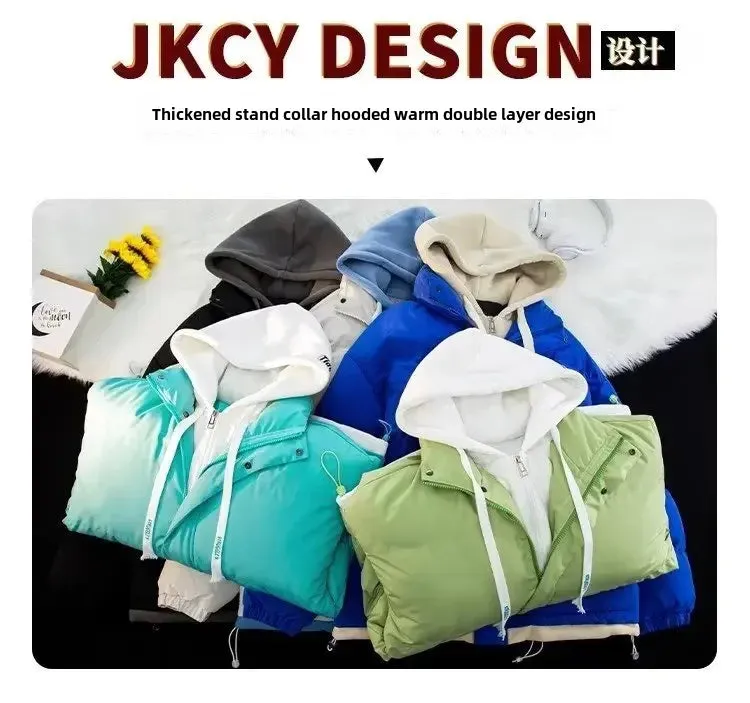 Winter New Style Padded Jacket Thickened Hooded Two-piece Illusion Puffer Jacket For Men Women Loose-fit Couple Student