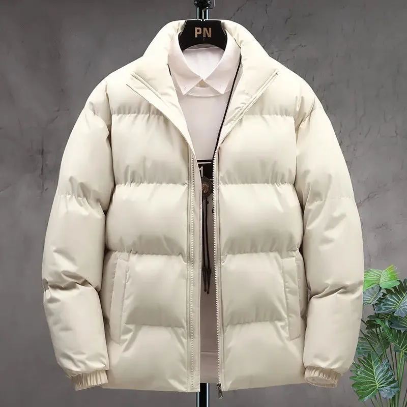 Winter Stand-collar Cotton Coat Couple Casual Warm Plus Velvet Thicken Solid Color Jacket