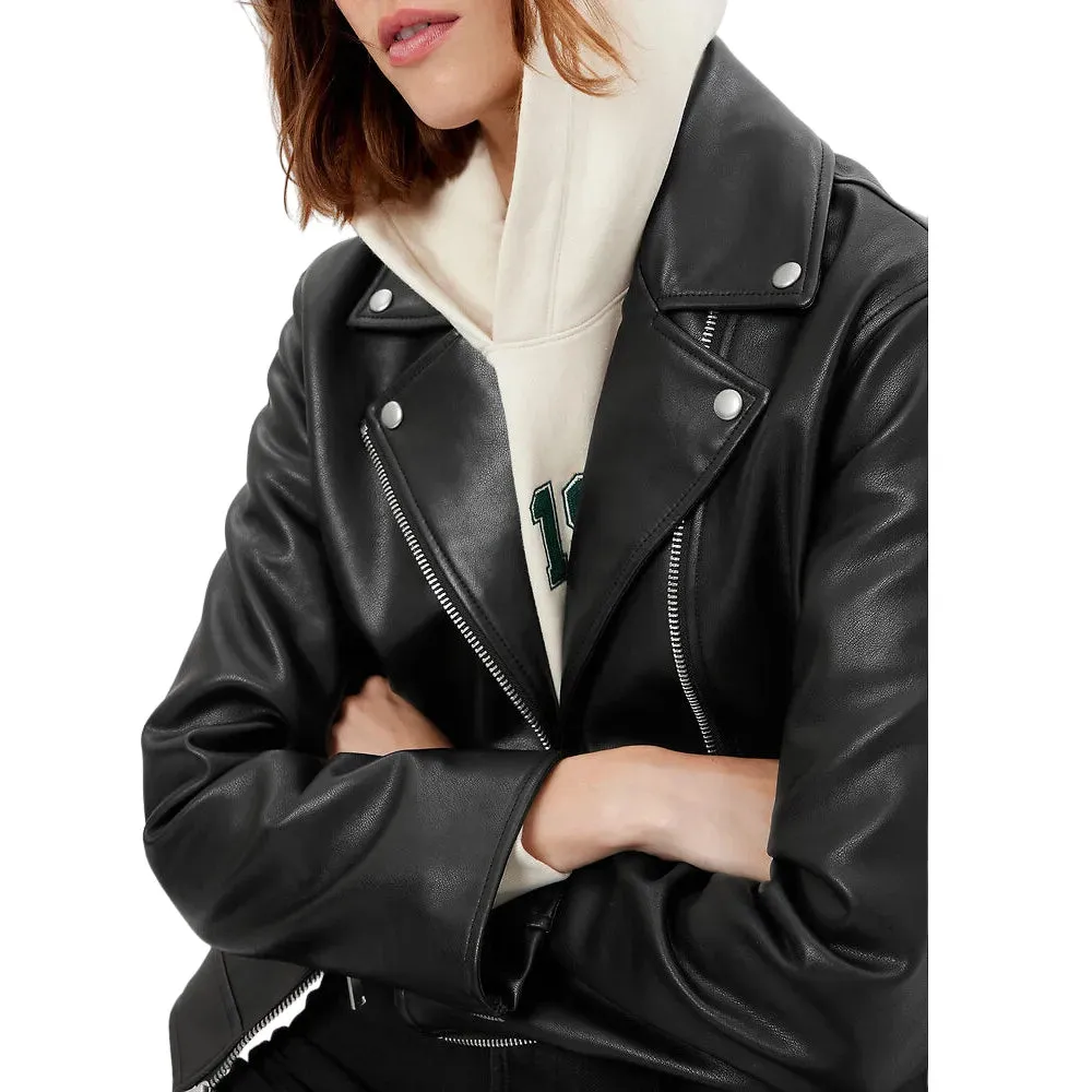 Womens Black Faux Leather Biker Jacket