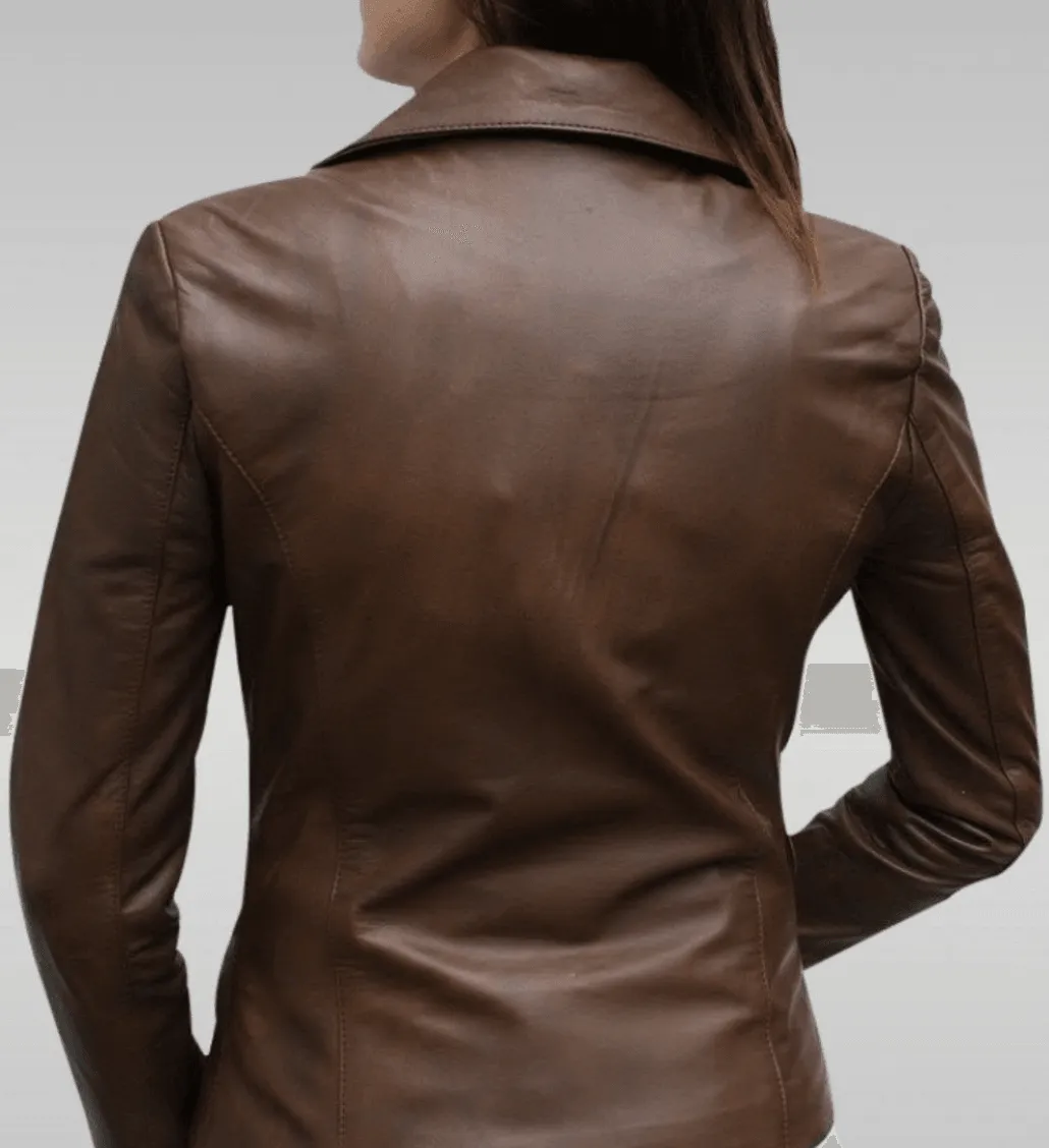 Womens Brown Lambskin Leather Blazer Jacket